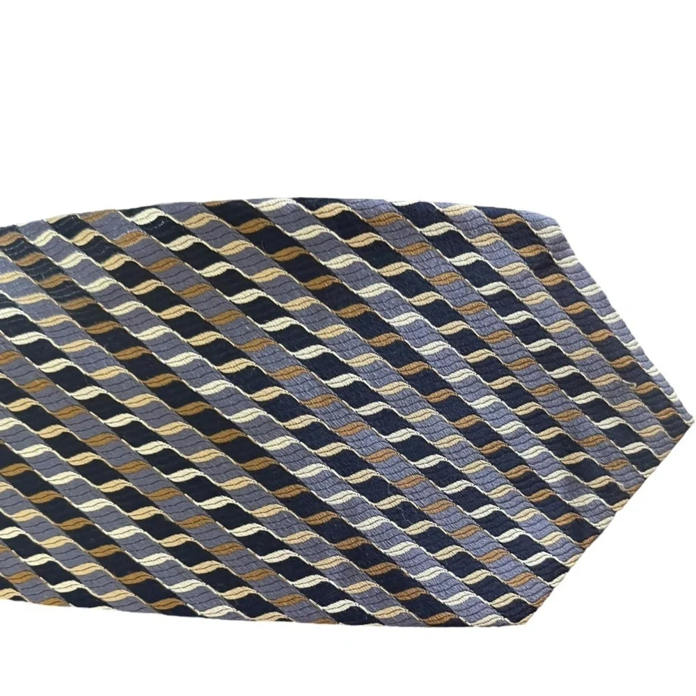 Classic Striped Mens Silk Tie in Blue and Gold